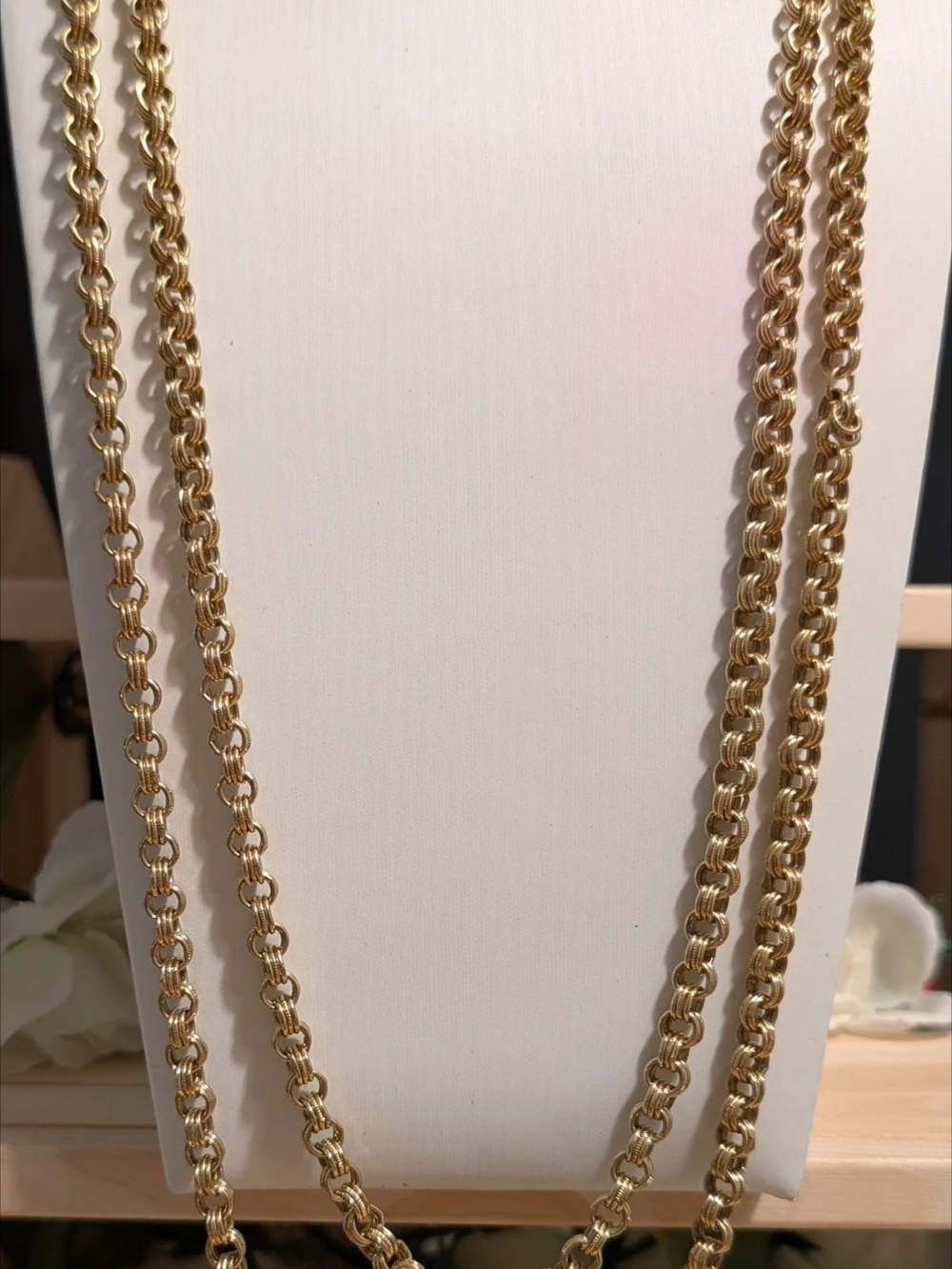 Vintage Rare Signed Accessocraft NYC Gold Tone Opera Length Triple Link Chain